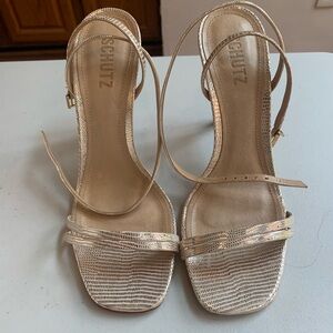 EUC Schutz Gold Strappy Heel